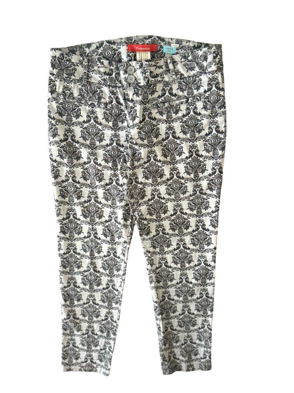 Cartonnier Anthropologie Charlie Ankle Pants Women's 8 Gray Damask Floral